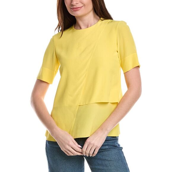 Akris WomensSilk Solid Top Yellow